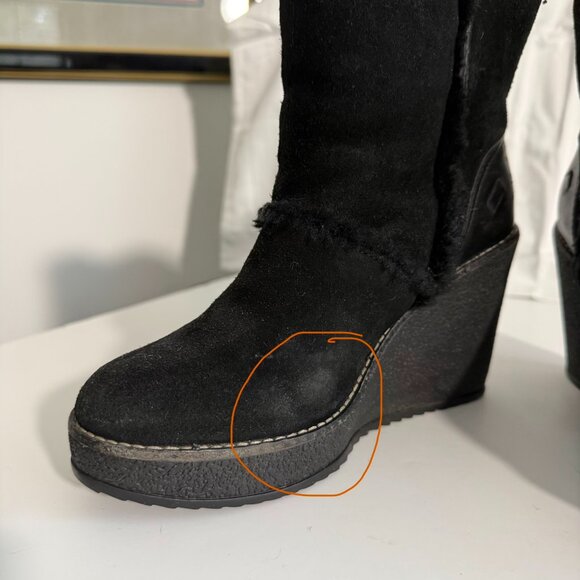 Tory Burch Black Suede Shearling Wedge Ankle Boots | Women’s 6 - Picture 13 of 15